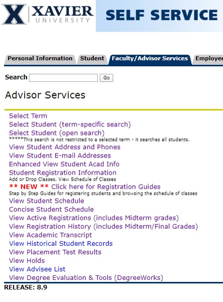 advisor services menu