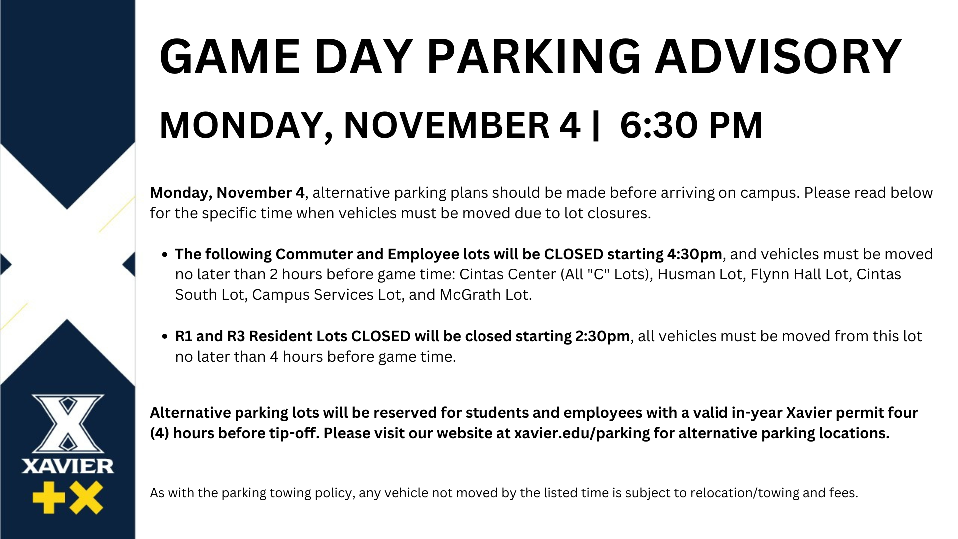 Game Night Parking Advisory Monday, November 4