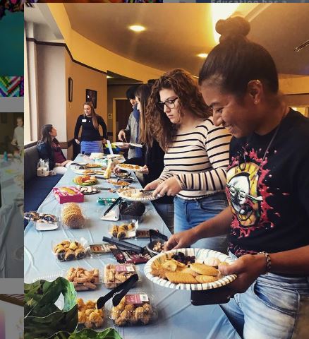 Photo of Students in line for a Breakfast Buffet line