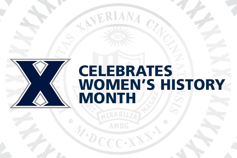 Text on graphic reads 'X Celebrates Women's History Month'. Blue text on a white background.