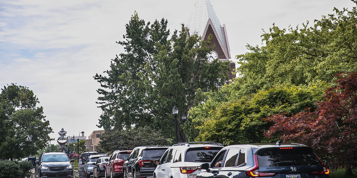 Cars parked on Xavier Campus facing Gallagher 